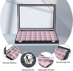Stratalife Jewelry Organizer 40 Grid Pink Black Jewelry Tray with Clear Dust-proof Lid Velvet Earring Organizer Necklace Ring