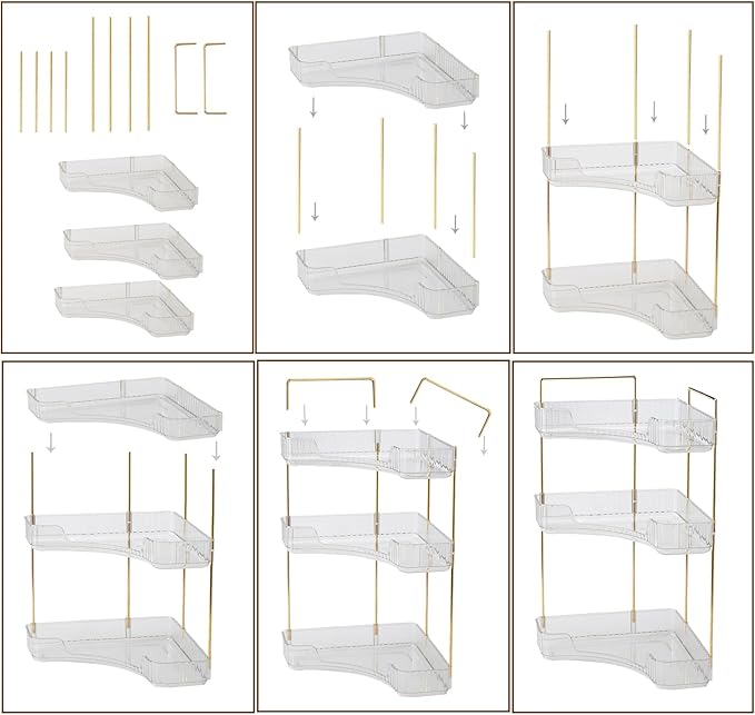 shuang qing 3-Tier Corner Bathroom Counter Organizer – Storage Shelf for Makeup, Perfume & Skincare, Space-Saving Countertop 