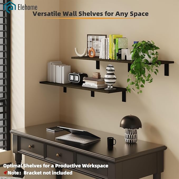 Floating Shelf Board for Wall 5/8" – No Brackets – 36" L x 10" W x 0.6" T Ash Melamine Wood Floating Shelves for Bathroom, Ki