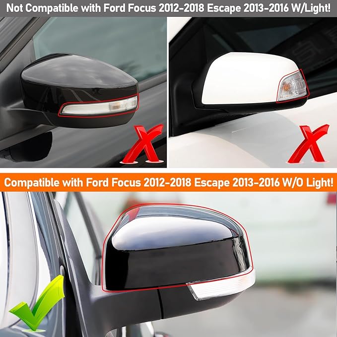 Compatible with Ford Focus Side Mirror Cover 2012-2018, Escape 2013-2016, Left Driver Side RearView Mirror Cap Repalcement WITHOUT Turn Signal Light Replaces for CP9Z-17D743-BA CP9Z17D743BA