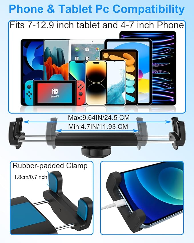 Car Tablet Holder CD Slot, [Height Adjustable Arm] Car CD Player Tablet Mount, Universal Car CD Clamp for iPad Pro Air Mini, Galaxy Tabs/Z Fold/Z Flip, iPhone, More 4-12.9" Device