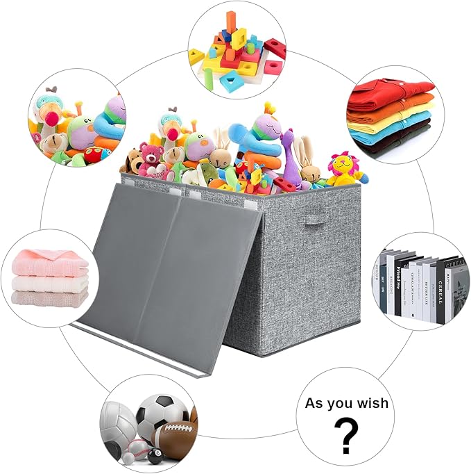 122L Large Toy Chest Box with Lid, Foldable Toy Storage Organizer Bin Boxes with Removable Divider for Kids, Boys, Girls, Nur