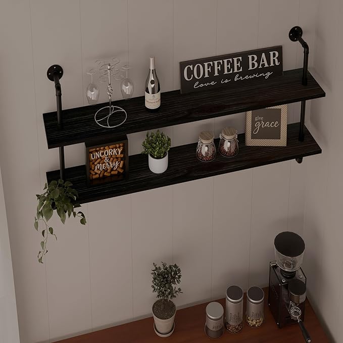 Floating Bookshelf Shelves Industrial Pipe Shelving Pipe Shelf Rustic Black Wall Shelves 36 Inch Farmhouse for Wall Mounted