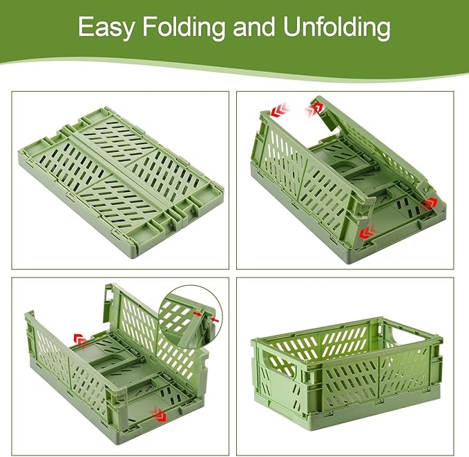 HUUSMOT 4-Pack Small Pastel Plastic Storage Baskets, Collapsible Crates for Organizing, Space-Saving Mini Bins for Classroom,