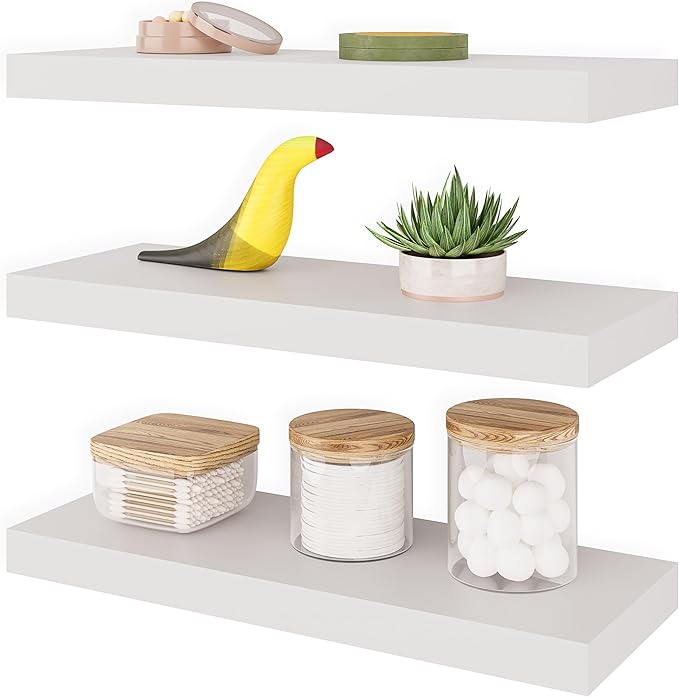 Ballucci Floating Shelves, 16" Wood Wall Shelf Set of 3, Invisible Brackets Floating Shelf for Wall Decor Living Room, Bathro