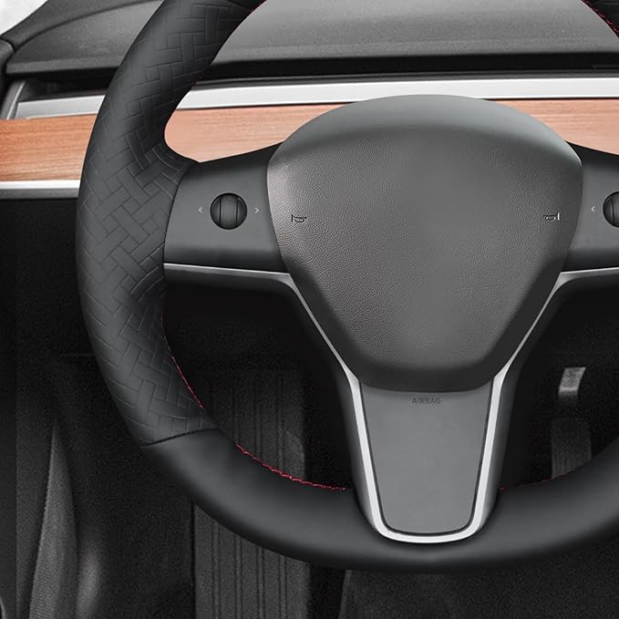 MEWANT Hand Stitched Steering Wheel Cover for Tesla Model 3 2017-2023 / Model Y 2020-2023 for Tesla Model 3/Y Accessories