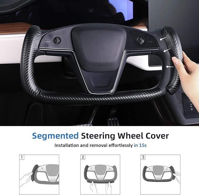 Steering Wheel Cover for Tesla Yoke Steering Wheel Cover Customzied for Tesla Model S 2021-Present/Model X 2021-Present Accessories,Anti-Slip,Comfortable Grip,Breathable,Matte Black