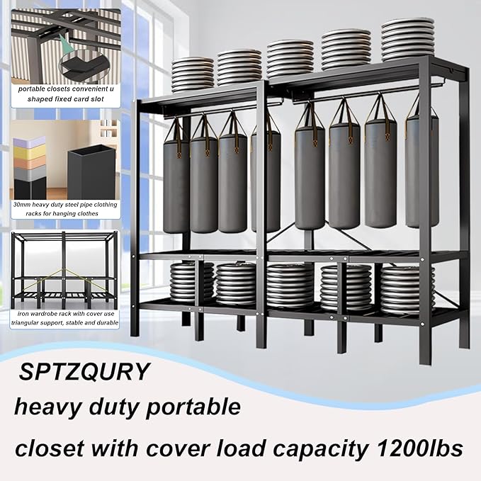 95.3in Heavy Duty Foldable Wardrobe with Cover, Portable Closets for Hanging Clothes, Load 1200lbs, Large Capacity Freestandi