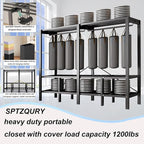 95.3in Heavy Duty Foldable Wardrobe with Cover, Portable Closets for Hanging Clothes, Load 1200lbs, Large Capacity Freestandi