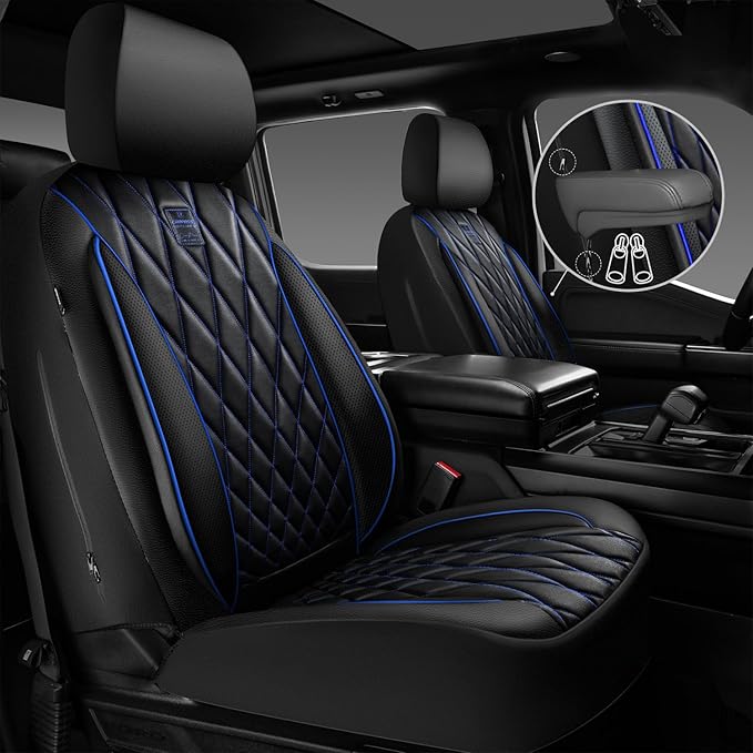 CAR PASS Piping Luxury Leather Seat Covers Full Set,5 Seats Anti-Slip Waterproof Seat Covers Compatible with Front Armrests,U