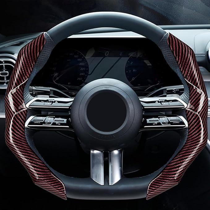 Carbon Fiber Steering Wheel Cover with Anti-Slip Lining and Segmented Design 2pcs Universal Steering Wheel Protector for Men 