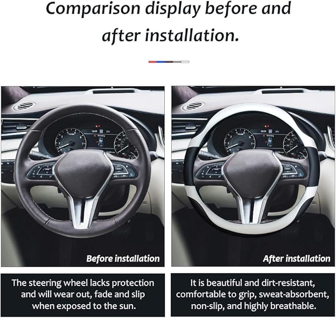 Car Steering Wheel Cover with Durable PU Leather, Universal 17 inch Fit for Car Truck SUV, Breathable Anti Slip Auto Steering Wheel Covers for Men and Women