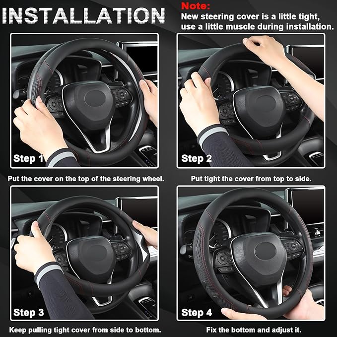 GIANT PANDA Microfiber Leather Steering Wheel Cover for Honda Accord,Civic,CR-V,HR-V,Pilot(Black+Red Line-Standard Size)