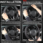 GIANT PANDA Car Steering Wheel Cover for Toyota RAV4,Camry,Highlander,Corolla,Prius,Tacoma,Standard Size - Black+Red Line
