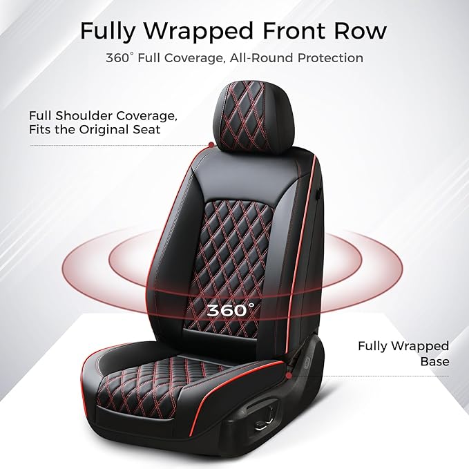 Huidasource Front Seat Covers, Full-Cover Leather Driver Seat Cover, Side Stretch Fabric, Car Interior Front Seat Cover Unive