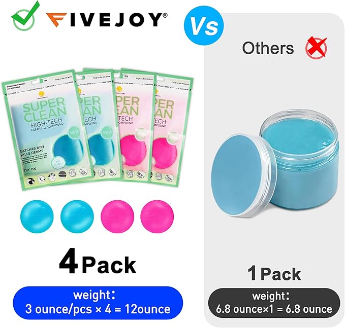 FiveJoy Car Cleaning Gels, 4-Pack Universal Auto Detailing Tools Car Interior Cleaner Putty, Dust Cleaning Mud for PC Tablet 