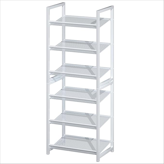 Stackable Shoe Rack, 6 Tier Metal Shoe Storage for 12-15 Pairs, Vertical Shoe Shelf for Small Space Front Door Entrance Close