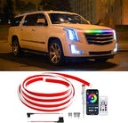 RGB Hood Light Strip DRL Car Led Lights Exterior IP68 Waterproof Multicolor Dynamic Scan Start Up Hoodbeam Kit Lights Compatible with Cadillac,Truck,SUV,APP Control,12V 94.5inches