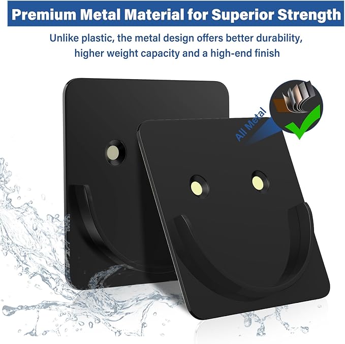 Black Metal Shower Rod Holders (2 Pack), Heavy Duty Adhesive & Screw Mount Shower Curtain Rod Brackets, No Drilling, Rustproo