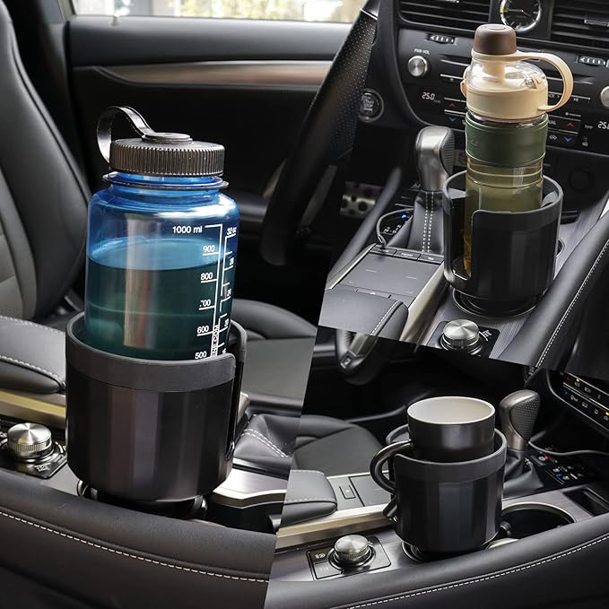 alpmosn Car Cup Holder Expander with Adjustable Base, Large Bottles & Big Drinks Diameter in 3.2"-4.0" Car Interior Accessori
