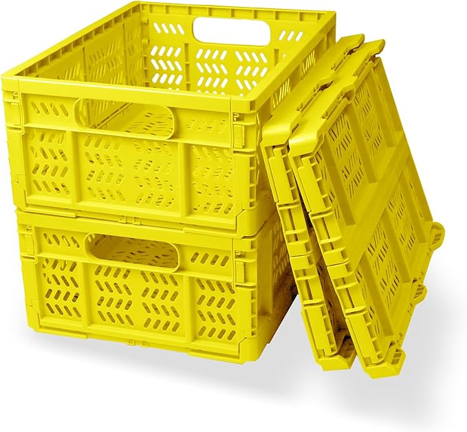 20L Folding Crate, 4Pack Plastic Storage Baskets Organizer for Home and Office,Collapsible Storage Crates for Home Office and