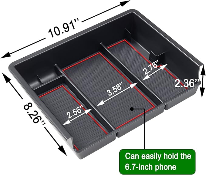 JKCOVER Center Console Organizer Compatible with Chevy Silverado/GMC Sierra 2014 2015 2016 2017 2018 1500/2500/3500HD Accessories Console Compartment Storage Tray -Bucket Seats ONLY (Red Trim)
