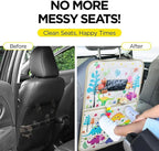 kids Leather Car Backseat Organizer with Foldable Table Tray, Car Storage Organizer with Tablet Holder, Car Seat Back Protectors Kick Mats, Travel Accessories (Dinosaur)