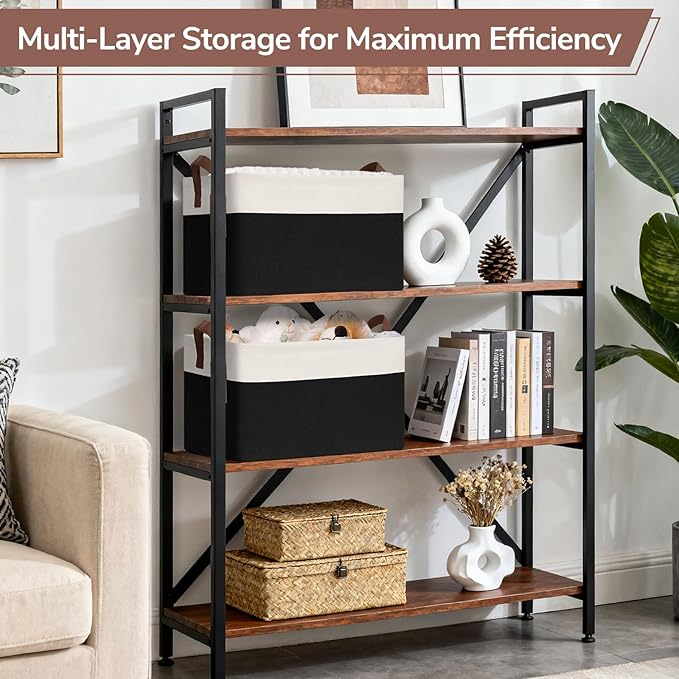 CHICVITA 4 Pack Large Storage Baskets for Shelves, Collapsible Fabric Storage Bins with Metal Frame Handles, Decorative Close