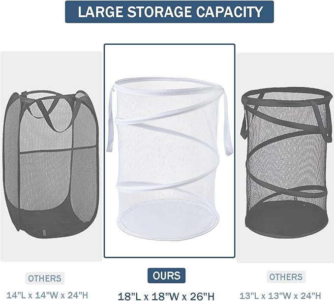 Seiritex Mesh Popup Laundry Hamper 115L Collapsible Laundry Basket Extra Large Capacity Foldable Clothing Storage Basket with