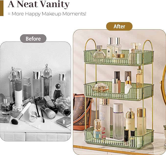 Aveniee Bathroom Counter Organizer, 3 Tier Perfume Skin Care Countertop Storage Shelf, Vanity Makeup Tray for Cosmetic Skinca