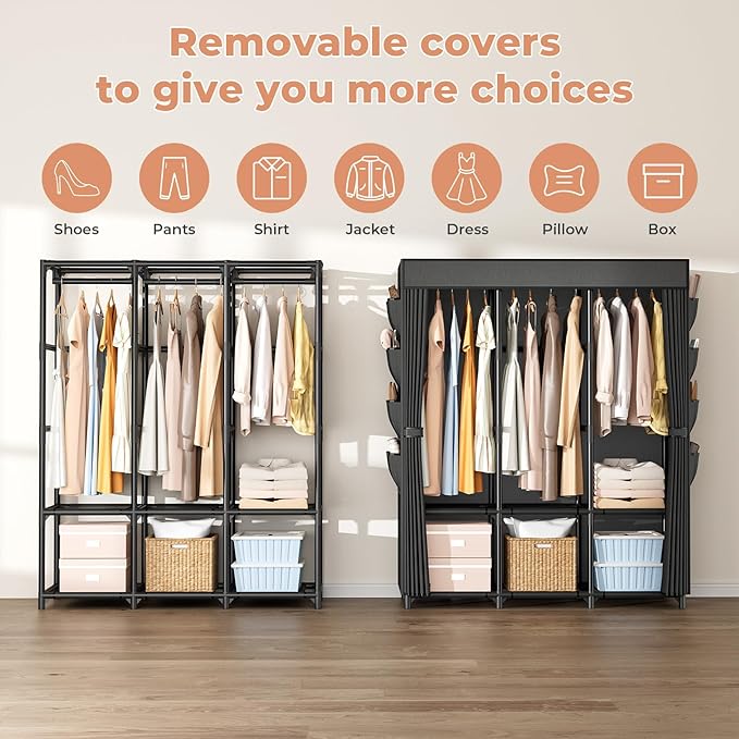Wardrobe Closet, Portable Closets for Hanging Clothes 19mm Steel Tube Portable Wardrobe Closet for Bedroom, Clothes Rack with