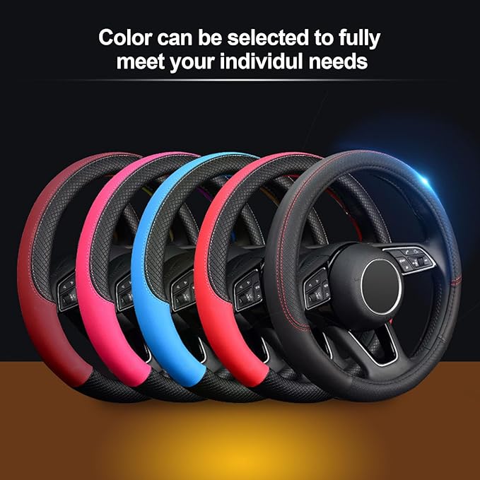 LABBYWAY Steering Wheel Cover, Universal Fit 15 Inch Microfiber Leather Car Wheel Protector, Anti-Slip, Claret