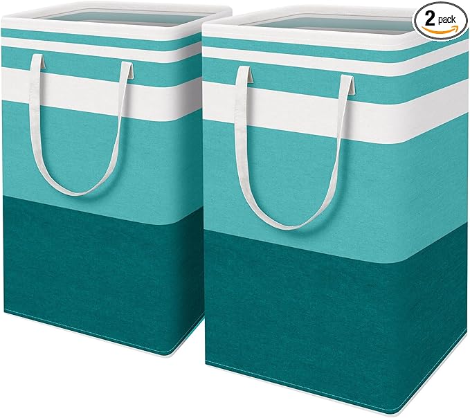 HomeHacks 2-Pack Large Laundry Basket, Waterproof, Freestanding Laundry Hamper, Collapsible Tall Clothes Hamper with Extended