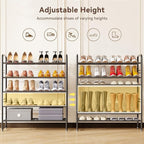 Shoe Rack Stackable, 5 Tier All Metal Free Standing Shoe Storage for Garage, Heavy Duty & Adjustable, Black