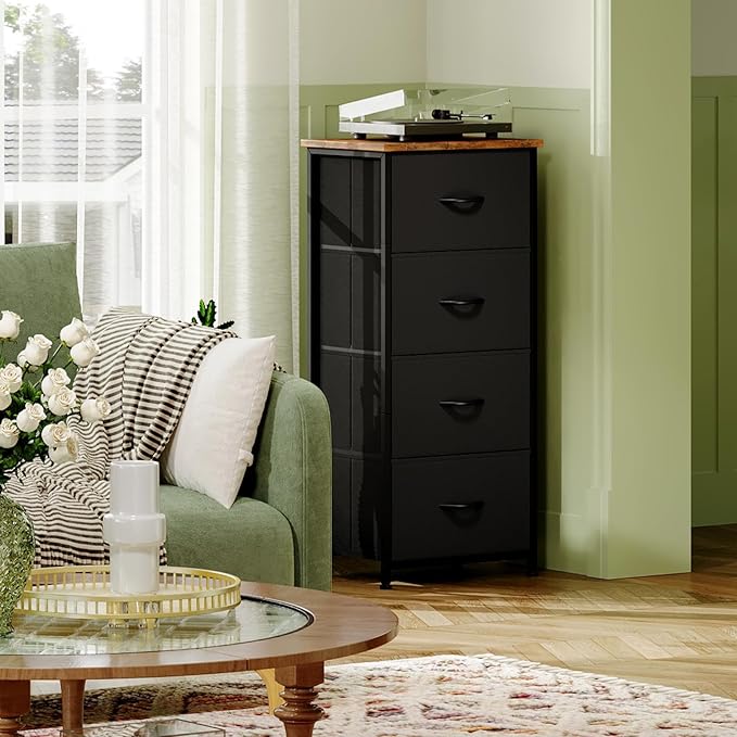 Somdot Dresser for Bedroom with 4 Drawers, Storage Organizer Chest of Drawers with Removable Fabric Bins for Closet Bedside L