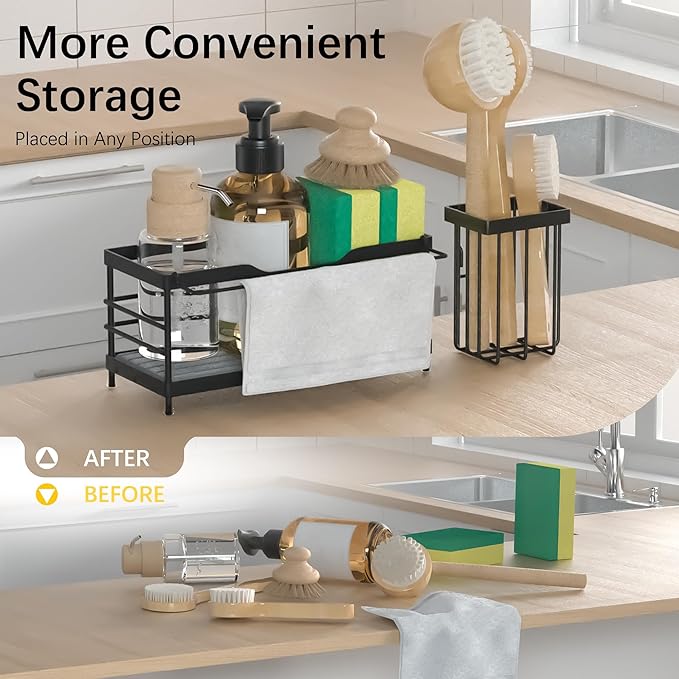 Sponge Holder for Kitchen Sink,Sink Caddy Organizer With Stone Drying Tray, Stainless Steel Kitchen Countertop Organizer for 