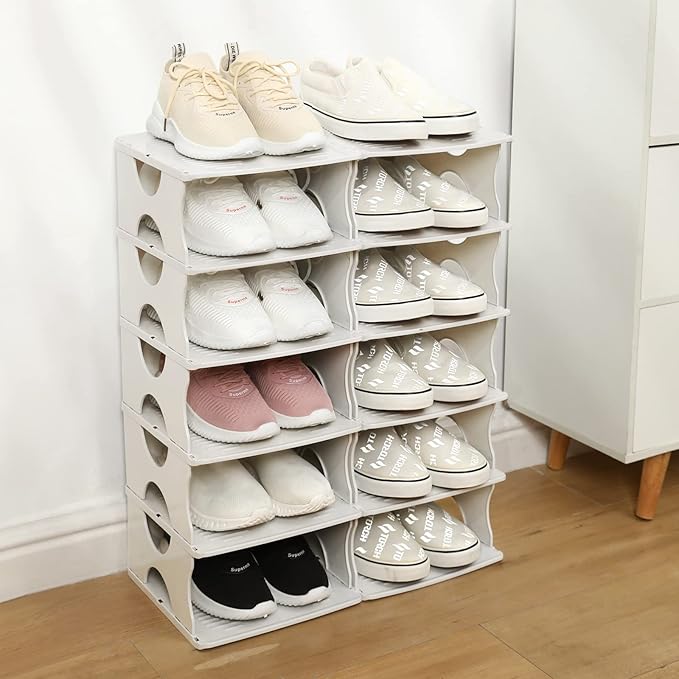 6-Tier Shoe Rack,Stackable Shoe Storage Organizer for Bedroom Entryway, Adjustable Shoe Rack,Shoe Slots Organizer Shelf, Easy