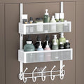 Adjustable Over The Door Hooks Organizer, Door Hanger Coat Rack with 2 Mesh Baskets and 10 Hooks, Back of Door Storage Organi
