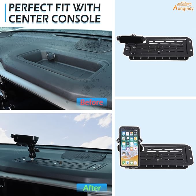 Aunginsy Center Console Dash Storage Organizer Tray Compatible with Toyota Tundra/Sequoia 2022-2026 Accessories, Dashboard Multi-Functional Phone Holder Storage Box Insert with Mobile Phone Mount