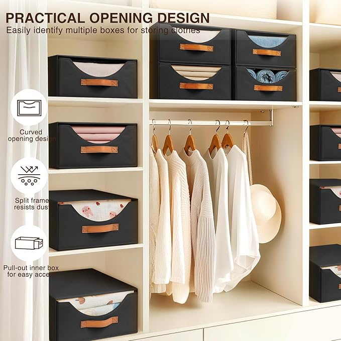 Homsorout Closet Organizers and Storage - Large Stackable Storage Bins with Drawer, Fabric Bins for Organization, Collapsible