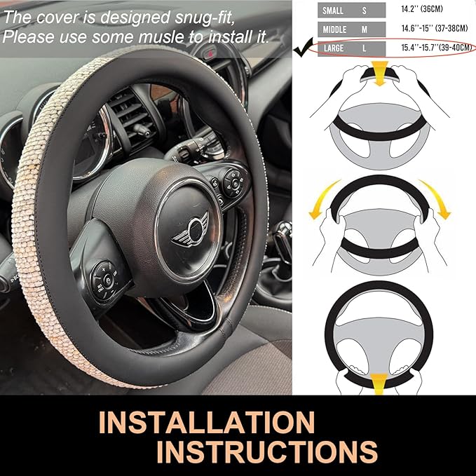 PINCTROT Large Size Chenille Leather Steering Wheel Cover, Soft Mottled Colors, Sweat-Proof, Non-Slip Grip, All-Season Comfor