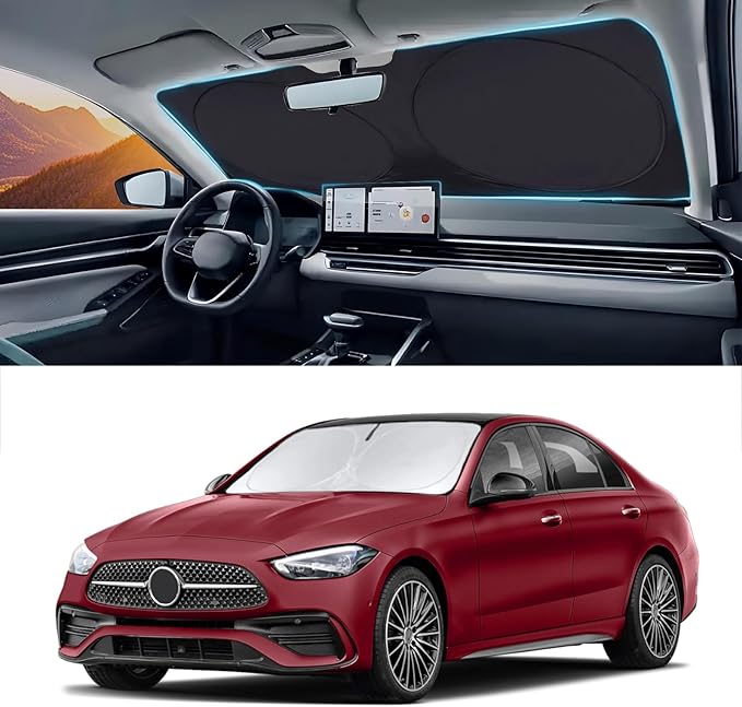 Sunshade Sun Shield for Mercedes-Benz C-Class W205 C250 C300 C400 SLK SLS CLA CLS CL-Class 2008-2023 2024 Window Shade Windshield Cover Sun Visor Protector Car Accessories Block UV Rays Heat