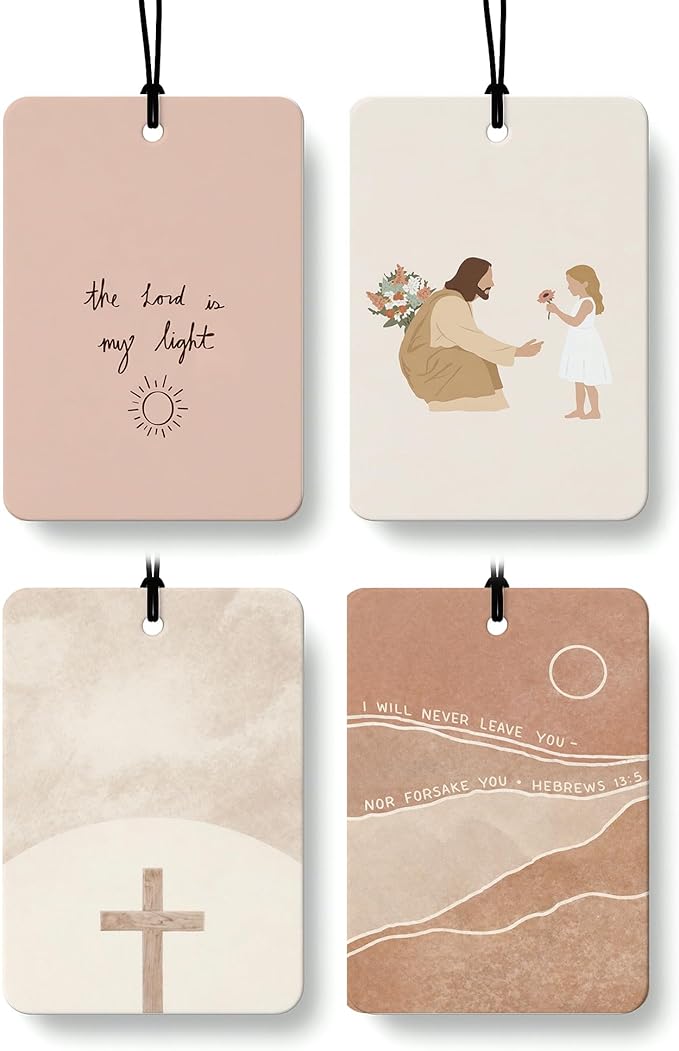 Boho Christian Jesus Air Freshener 4 Pcs, Inspirational Christian Bible Verse Hanging Air Freshener for Cars Closet Drawer Bo