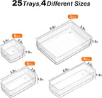 SMARTAKE 25-Piece Drawer Organizer with Non-Slip Silicone Pads, 4-Size Desk Drawer Organizer Trays Storage Tray for Makeup, J