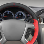 MEWANT Hand Stitch Steering Wheel Cover for Chevy Silverado 1500 Avalanche Suburban Black Red Faux Leather Steering Wrap