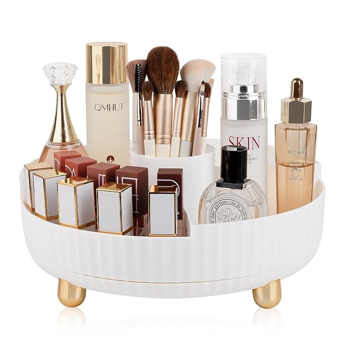 Anyoifax Makeup Perfume Organizer Tray with Divider 360 Degree Rotating Lazy Susan Skincare Lotion Organizer Spinning Cosmeti