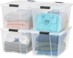 IRIS USA 72 QT Plastic Storage Box with Lid and Latches - 4 Pack - BPA-Free, See-Through Organizing Solution, Durable Nestabl