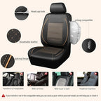 CAR PASS Piping PU Leather Car Seat Cover Full Set,Inside Zipper Design and Reserved Opening Holes,Airbag Compatible,Universal FIT for Car, SUVs,Van,Small Trucks（Full Set, Black & Gold）