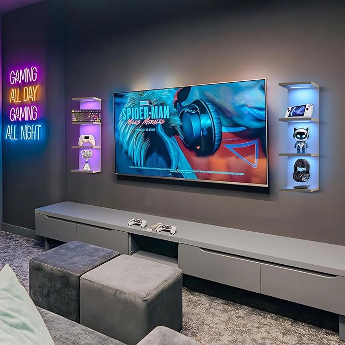 4 Tier RGB Wall Shelf-Gaming Shelf with Remote Control, Lack Shelves with Light for Bedroom | Easy to Install Cosmetic & Disp