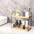 Bamboo Bathroom Counter Organizer, Wooden Bathroom Sink Countertop Organizer, 2 Ties Vanity Counter Top Shelf, Dresser Skinca